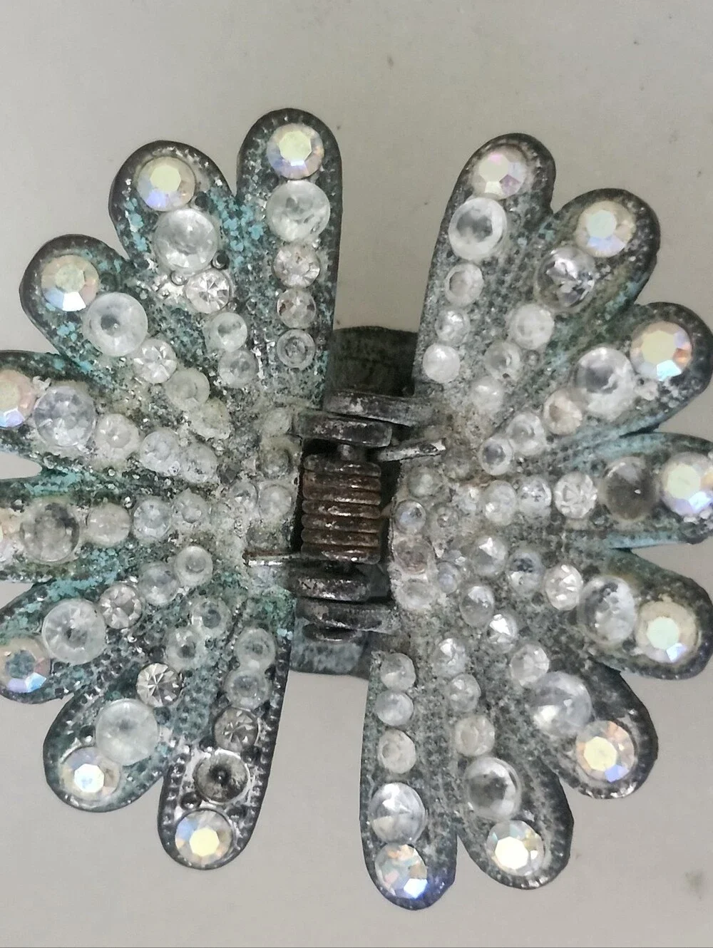 Vtg Cystal Embellished Floral Hair Clip - Silver Tone